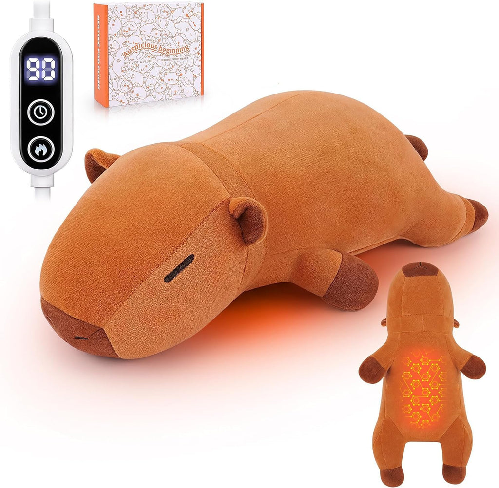 Electric Heating Pad for Cramps & Menstrual Pain Relief,14''Capybara Stuffed Animal Plush Heating Pad,USB Powered Portable Plush Heated Stuffed Animals for Neck/Back/Shoulder,Gift for Women Wife Girls