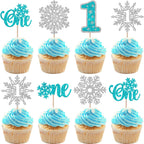 Rsstarxi 24 Pack Snowflake One Cupcake Toppers Glitter Winter Onederland Snowflake 1st Birthday Cupcake Picks for Snowflake Theme Baby Shower First Birthday Party Cake Decorations Blue