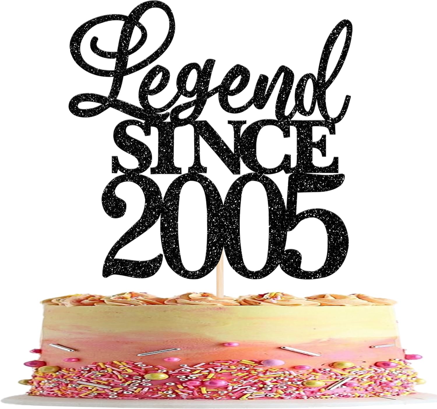 Rsstarxi 1 Pack Legend Since 2005 Cake Topper Glitter Happy 21st Birthday Cake Topper Cheers to 21 Years Cake Decoration for Happy 21st Birthday Wedding Anniversary Party Cake Decorations Black