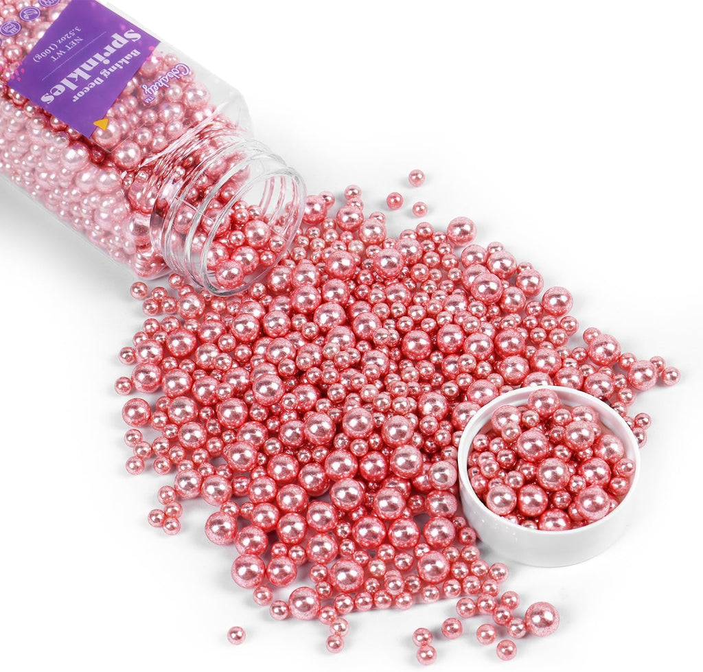 Cobakey Rose Gold Sprinkles for Cake Decorations 3.52 ounce Rose Gold Metallic Pearl Sprinkles for Cupcake Toppers Wedding Party Valentines Halloween Christmas Supplies