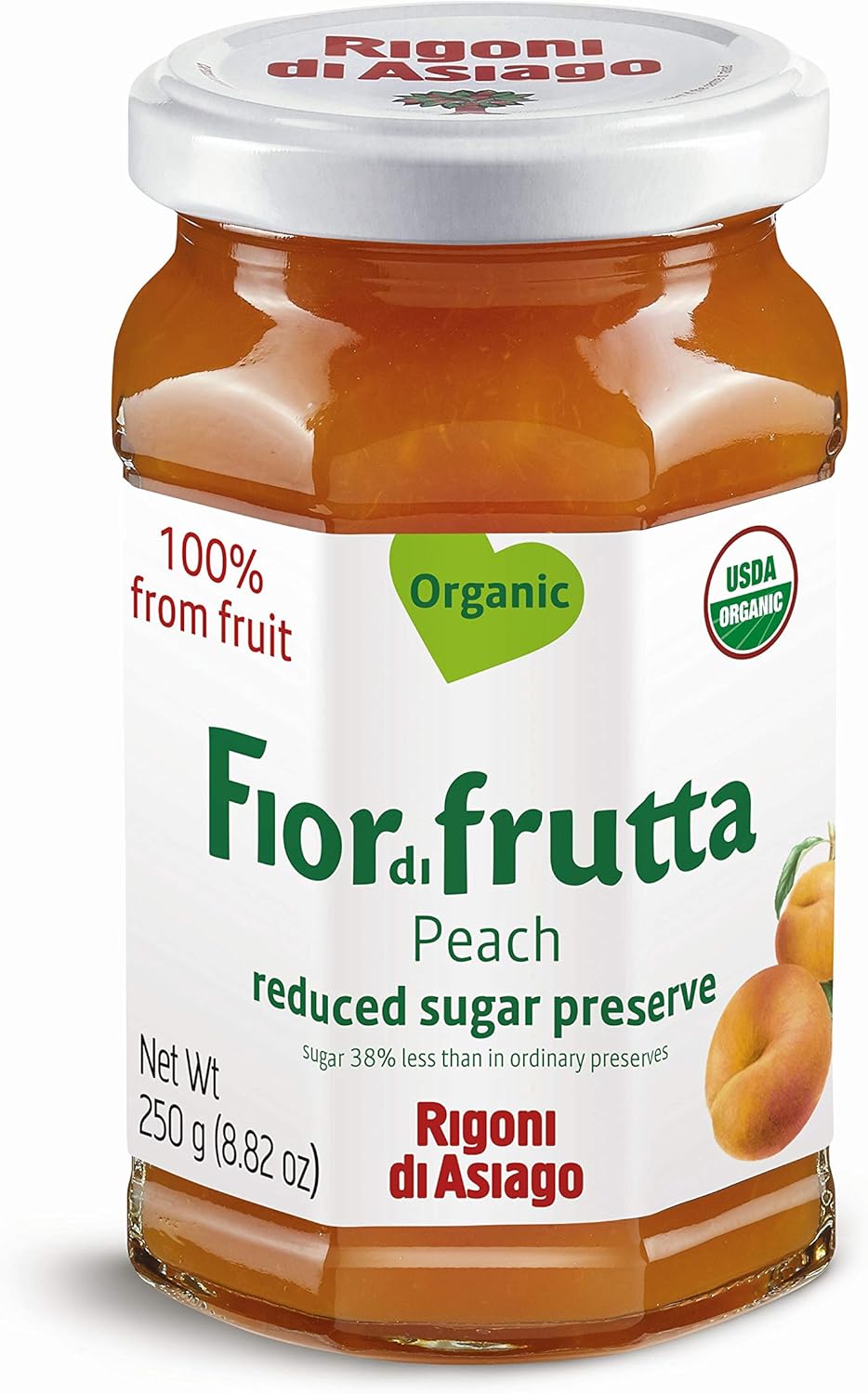 Rigoni Di Asiago Fiordifrutta Organic Fruit Spread, Peach, 8.82 Ounce