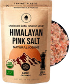 Himalayan Pink Salt with Nordic Kelp – Naturally Iodized salt for everyday use in Plastic-Free Packaging | Coarse salt for grinder refill | Gourmet Salt for Cooking | Unrefined, Additive-Free, 10oz