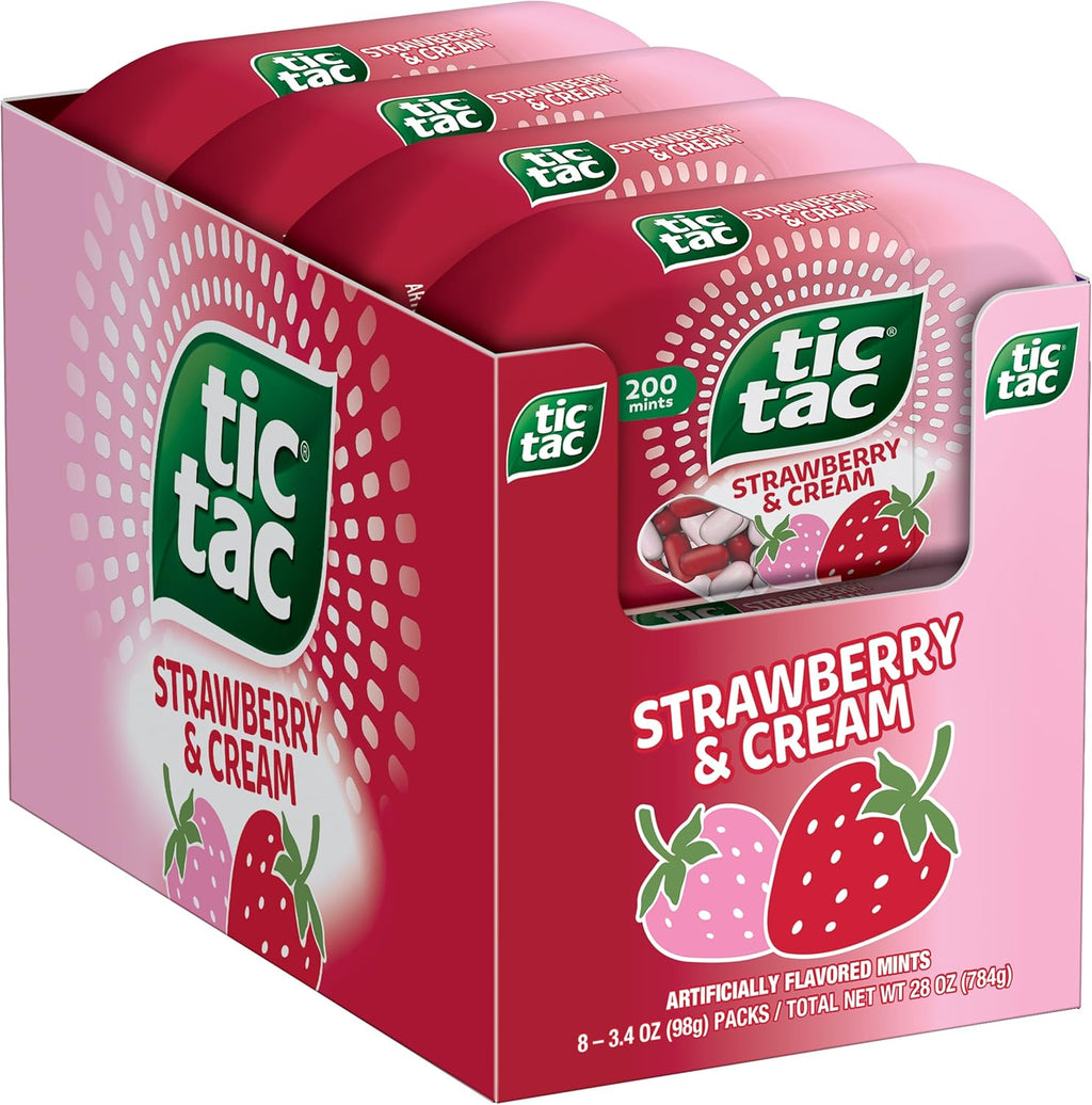 Tic Tac Strawberry & Cream, On-the-Go Pocket-Sized Mints, 200 pieces, Bulk 8 Pack, 3.4 oz Each