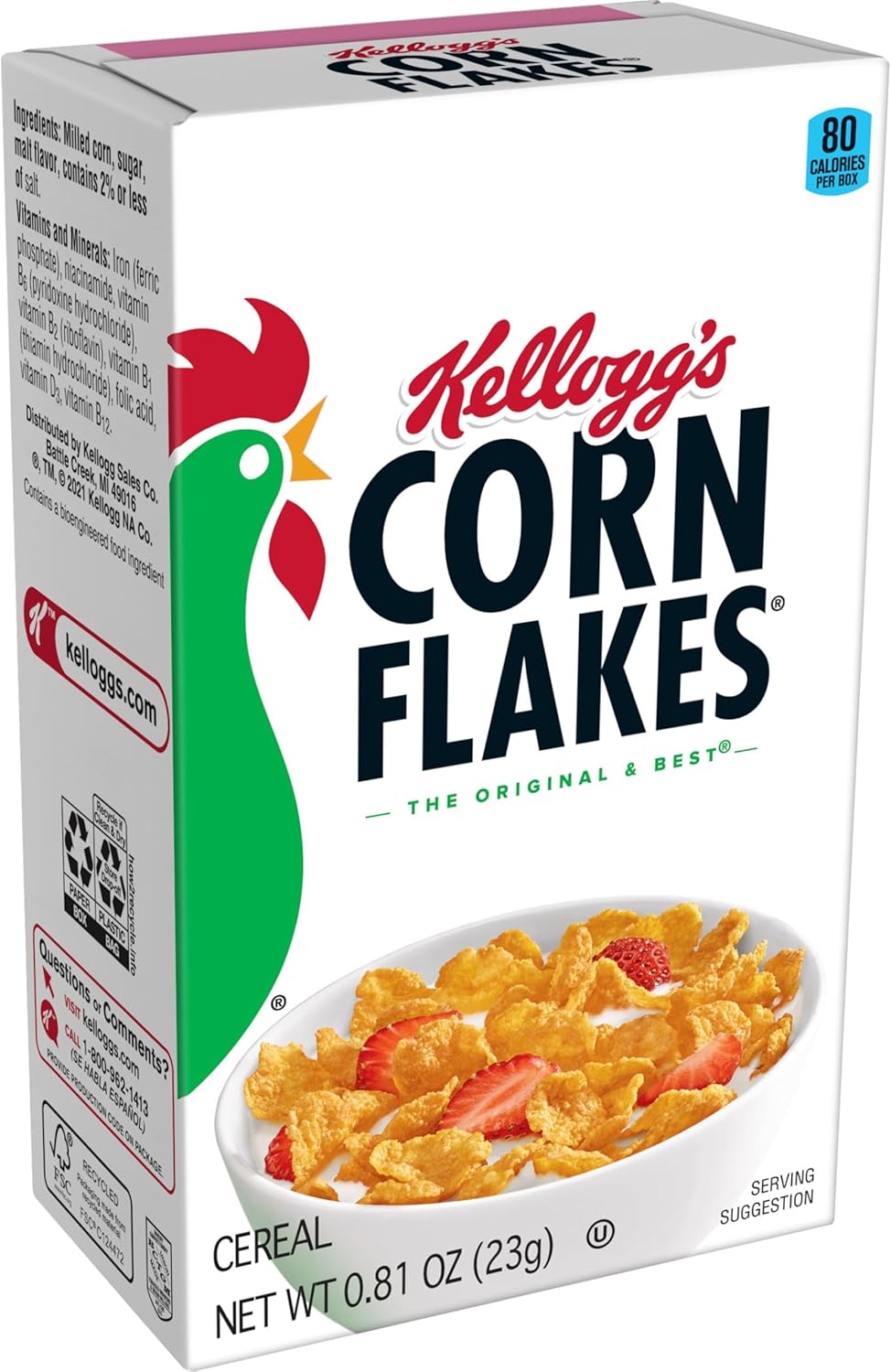 Kellogg's Corn Flakes, Breakfast Cereal, Original, .81oz (70 Count)
