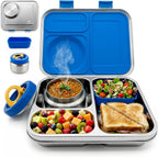 Stainless Steel Bento Lunch Box with 8 oz Insulated Food Jar – 54 oz – Leak-Resistant 3-Compartment Kids & Adult Metal Meal Container with Silicone Container and Thermo for Work & School, BPA-Free