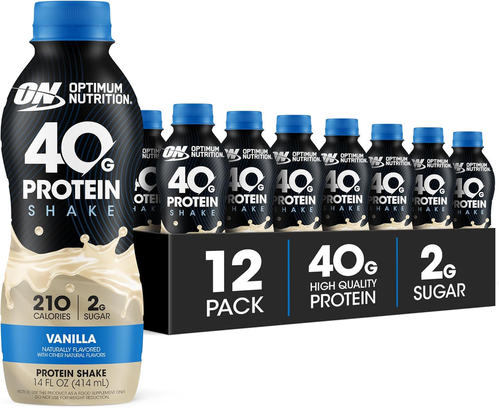 Optimum Nutrition 40g Protein Shake, 40g of Protein, Naturally Flavored, Complete Protein Drink, Vanilla, 14 Fl Oz, 12 Count (Pack of 1) (Packaging May Vary)