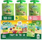 GoGo squeeZ Applesauce and Fruit Puree Variety Pack, Apple, Mango Guava & Pineapple Passionfruit, 3.2 oz (Pack of 20), Unsweetened Fruit Snacks for Kids, No Gluten, Nut & Dairy, BPA Free Pouches