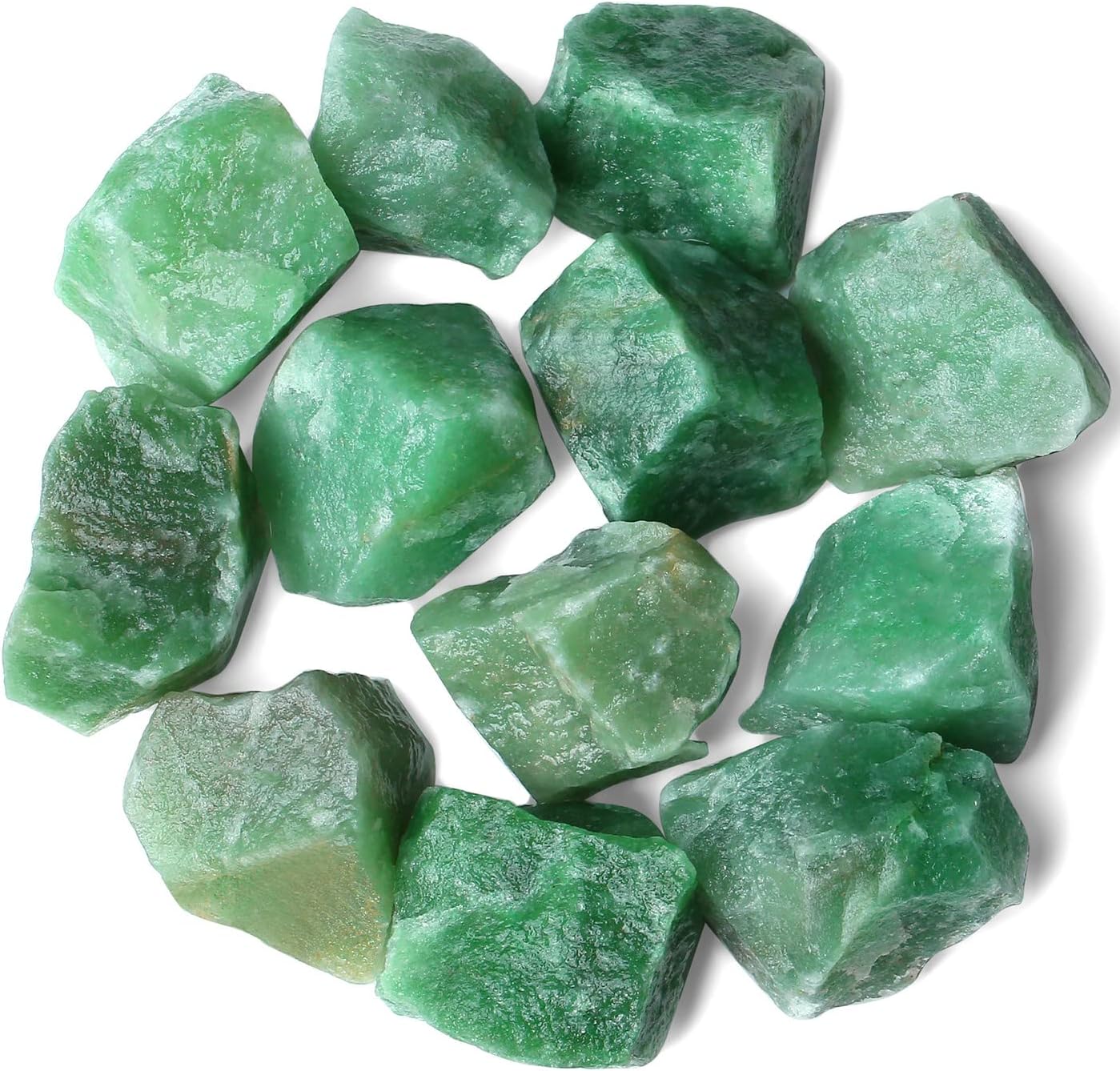 QINJIEJIE Green Aventurine Raw Crystals Natural Rough Stones Bulk Large 0.8-1.2" Rocks Reiki Gemstones Fountain Rocks for Tumbling Cabbing Polishing Wire Wrapping Wicca Decoration 0.45 lbs
