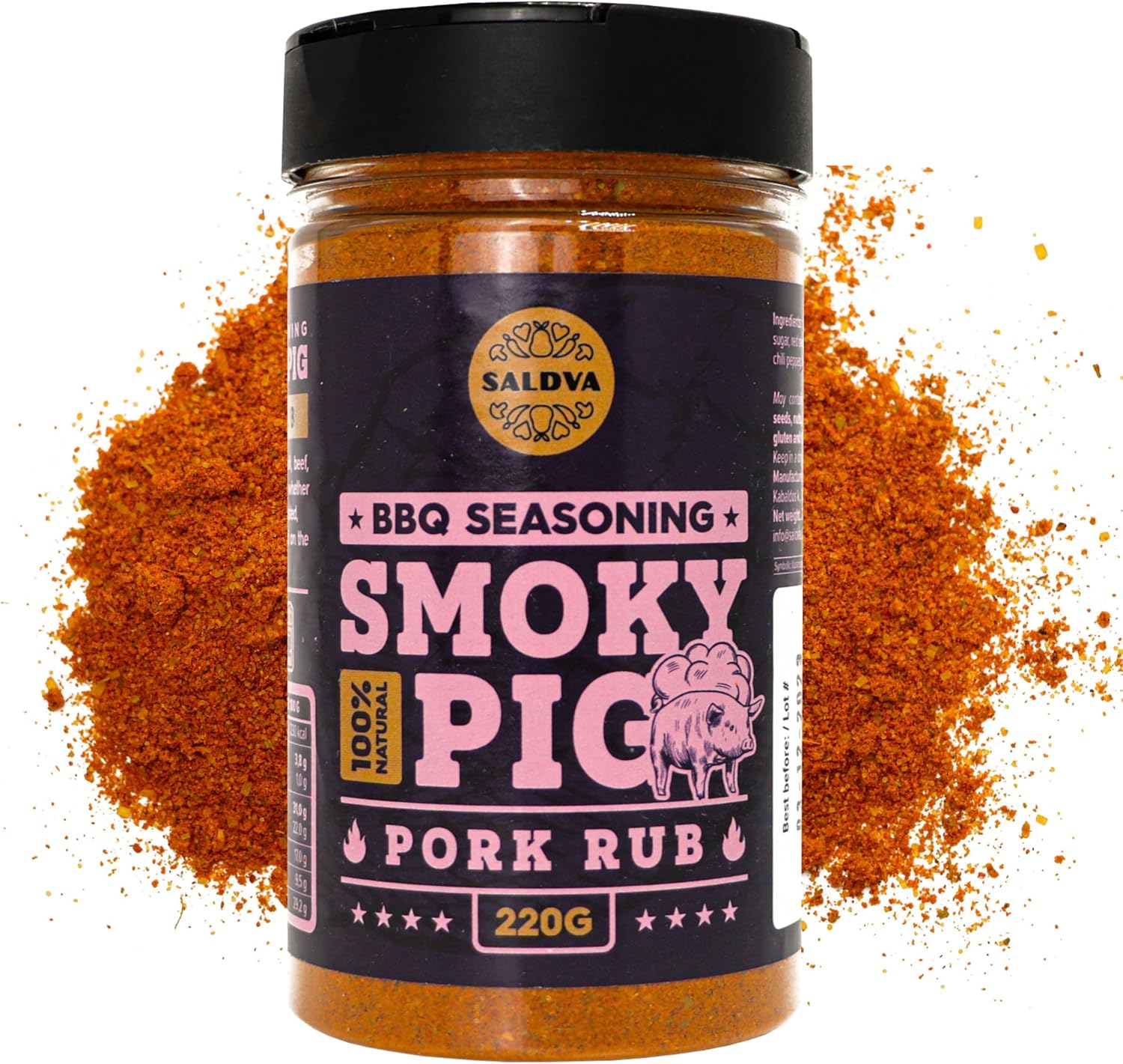 Smoky Pig BBQ Pork Rub - 100% Natural Seasoning - Perfect Blend Of Spices For Smoky BBQ And Grill Pork Dishes - Large Jar (220g)