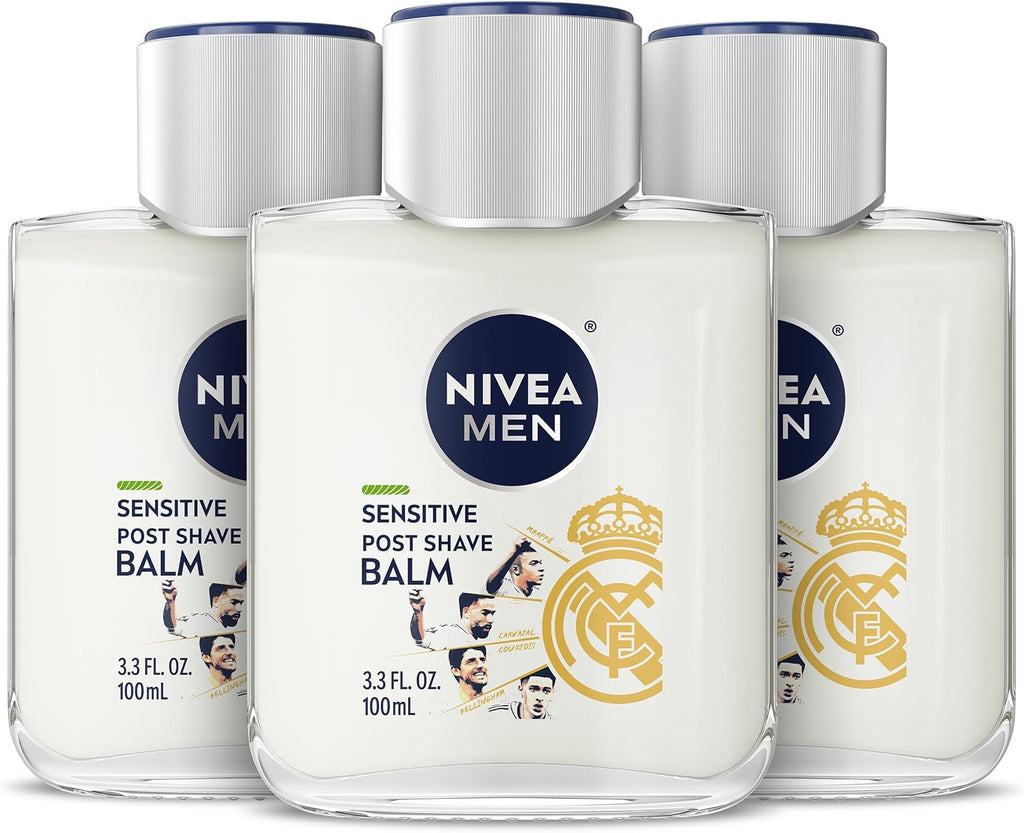 NIVEA MEN Real Madrid Limited Edition Design Sensitive Post Shave Balm, with VitaminPro Complex, Alcohol Free After Shave Balm for Men, 3.3 Fl Oz Bottle, Pack of 3