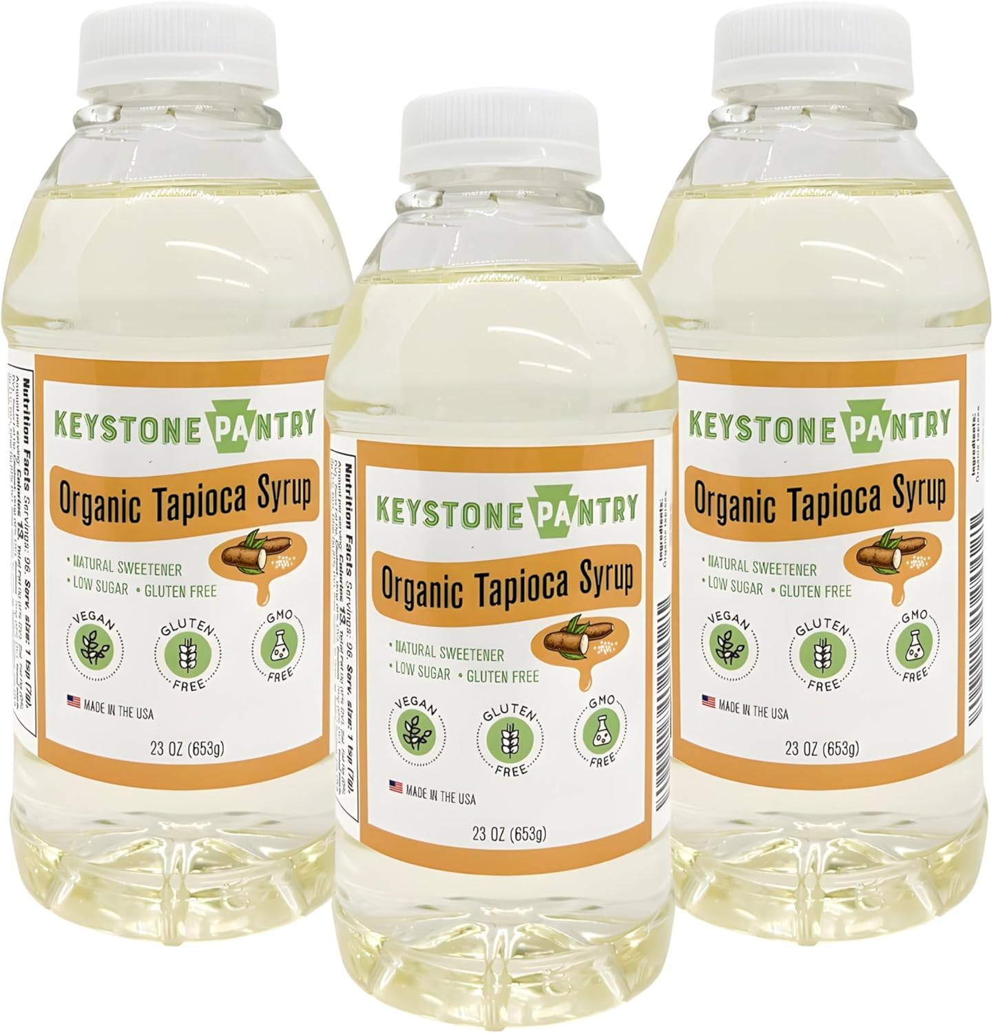 Keystone Pantry Organic Tapioca Syrup – 23 OZ Bottle – Vegan, Gluten Free – HFC, Corn Syrup Substitute – Syrup for Baking, Alternative Sweetener – Make Homemade Fudge, Ice Cream & More – 3 BOTTLES