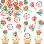 40Pcs Edible Happy Mother's Day Cupcake Toppers Edible Tulip Bouquet Cupcake Picks for Floral Mother's Day Cupcake Decorations Mom's Floral Birthday Party Cake Decorations Supplies