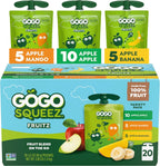 GoGo squeeZ Applesauce and Fruit Puree Variety Pack, Apple, Mango & Banana, 3.2 oz (Pack of 20), Unsweetened Fruit Snacks for Kids, Gluten Free, Nut Free, BPA Free Pouches (Packaging May Vary)