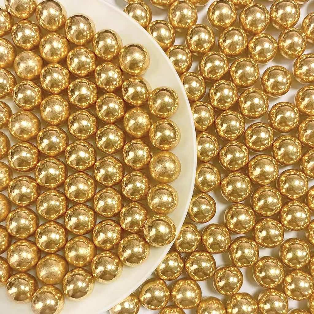 PhilaeEC Gold Pearls 10mm Size Sprinkles for Cake Decoration Edible Candy Baking Cookie Cupcake Toppers Wedding Party Valentines Halloween Christmas Supplies 4.23oz