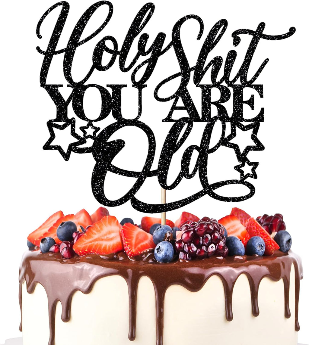 Happy Bithday Cake Topper, You're old Birthday Cake decoration，Funny Birthday Decorations for Men Women Black Glitter Cake decoration
