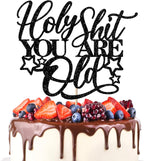 Happy Bithday Cake Topper, You're old Birthday Cake decoration，Funny Birthday Decorations for Men Women Black Glitter Cake decoration
