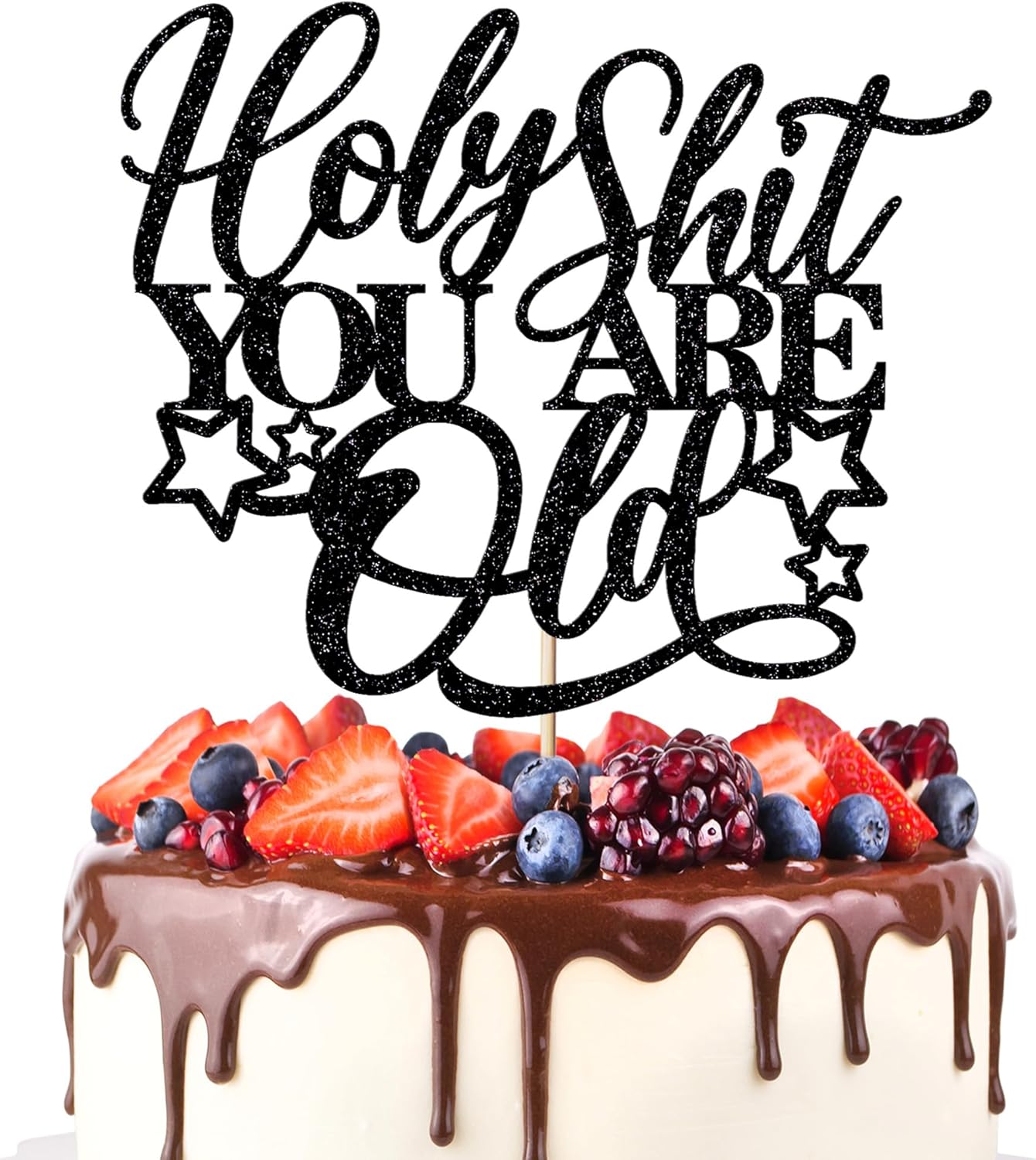 Happy Bithday Cake Topper, You're old Birthday Cake decoration，Funny Birthday Decorations for Men Women Black Glitter Cake decoration