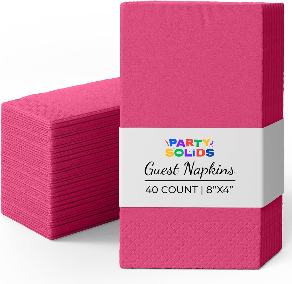 Party Solids Cerise Dinner Napkins Disposable 8" x 4" Folded - 40 Pcs 2 Ply Cerise Napkins Disposable Paper Guest Towels for Bathrooms, Dinners, Everyday Parties & Party Supplies