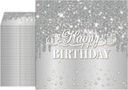 40PCS Silver Happy Birthday Napkins Silver Theme Party Decorations Disposable Cocktail Napkins for lunch,Dinner,Birthdays, Weddings, Baby Showers Party Decoration Supplies