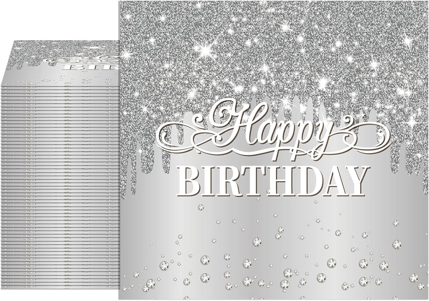 40PCS Silver Happy Birthday Napkins Silver Theme Party Decorations Disposable Cocktail Napkins for lunch,Dinner,Birthdays, Weddings, Baby Showers Party Decoration Supplies