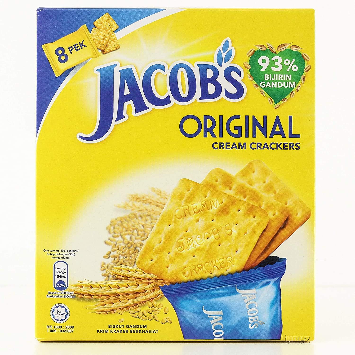 Mondelez Malaysia Jacob's Original Cream Crackers Wheat Cereal Multipack Breakfast Snacks Halal Food Biscuit Biskut 240g x 2 Packs (16 sachets)