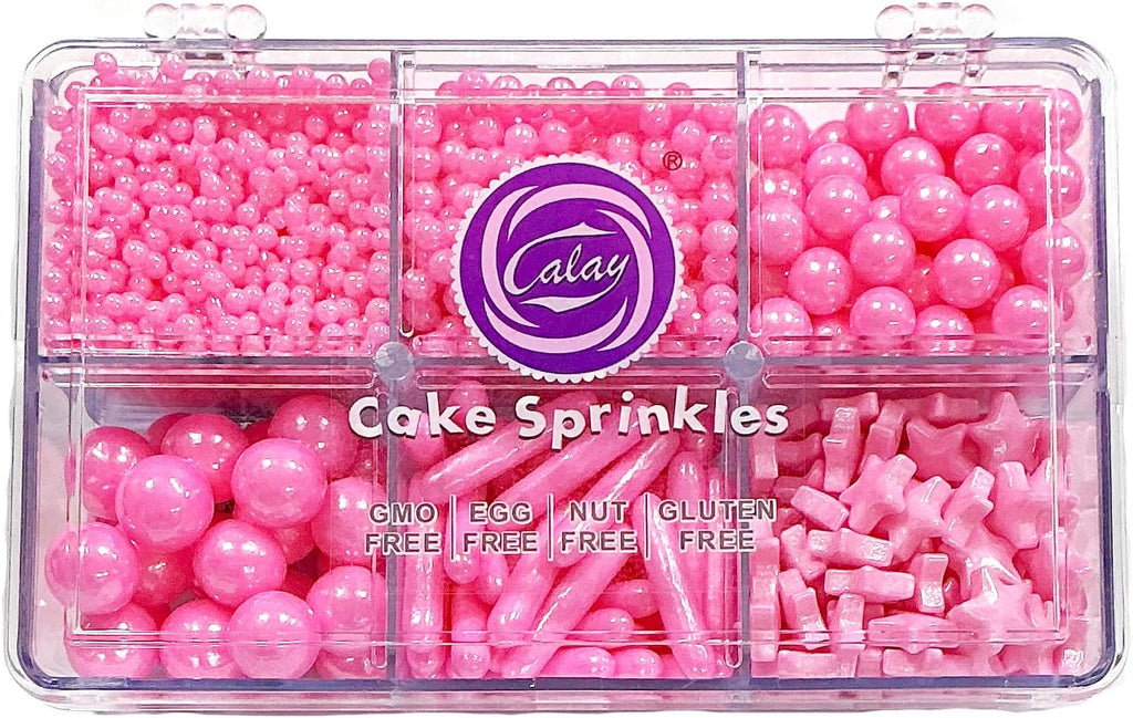 Homipooty Edible Pink Pearl Sugar Sprinkles 130g/4.58oz Pink Pearl Star Sprinkles For Cake Decorations Wedding，Cookies，Ice Cream, Cupcake Toppers, Halloween Christmas Supplies