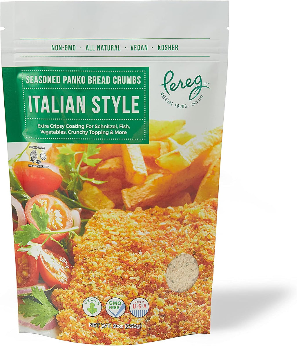 Pereg Italian Style Panko Bread Crumbs - 9 Oz - Italian Seasoning - Natural Ingredients - Breadcrumbs for Coating & Stuffing - Crispy Coating for Schnitzel, Vegetables, Seafood, Poultry, Meat - Kosher