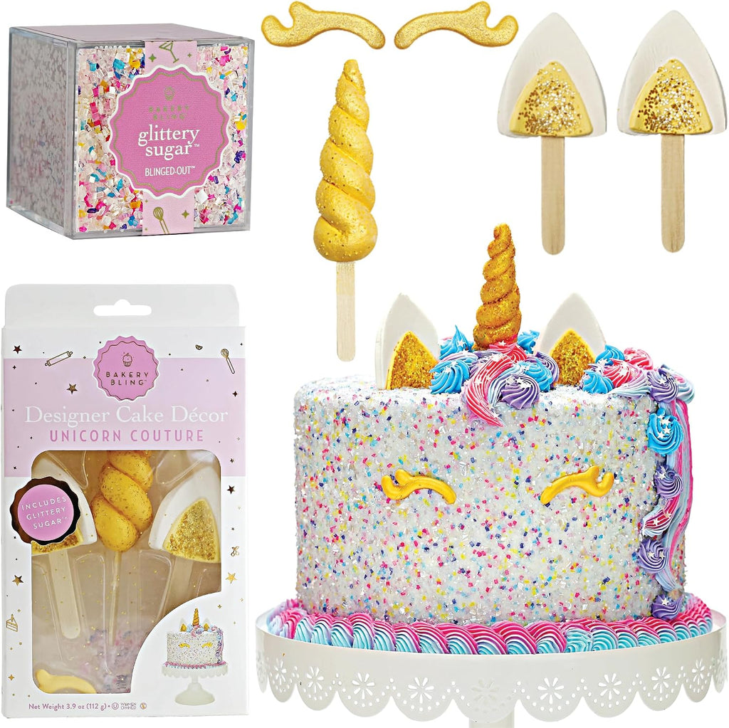 Unicorn Cake Decorating Kit – Edible Royal Icing Cake Toppers & Unicorn Glittery Sugar Sprinkles (3 oz) Bundle – Perfect for Birthday Cakes & Cupcakes – 100% Edible Cake Decorations