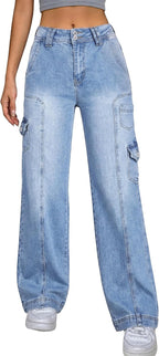 EMMIOL Cargo Pants Women Stretchy Wide Leg Baggy Jeans with Pockets Casual Trousers Y2K Vintage Streetwear Trendy 2026