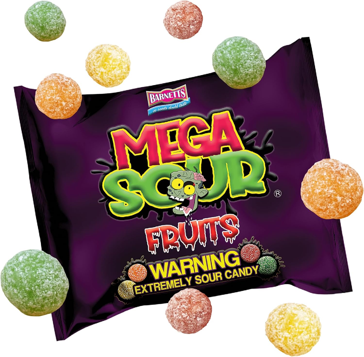 Barnetts - Mega Sour Candy Fruits 104g - Trendy Sweet Bags - Traditionally Handmade Sweets - Sour Coating Lasts 20 Seconds - Candies for Party Bag, Gift Hamper, or Hamper Box