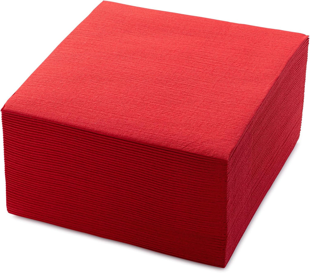 Red Colored Linen-Like Dinner Paper Napkins, Airlaid Texured Napkin For Special Occasions, 45 Pack