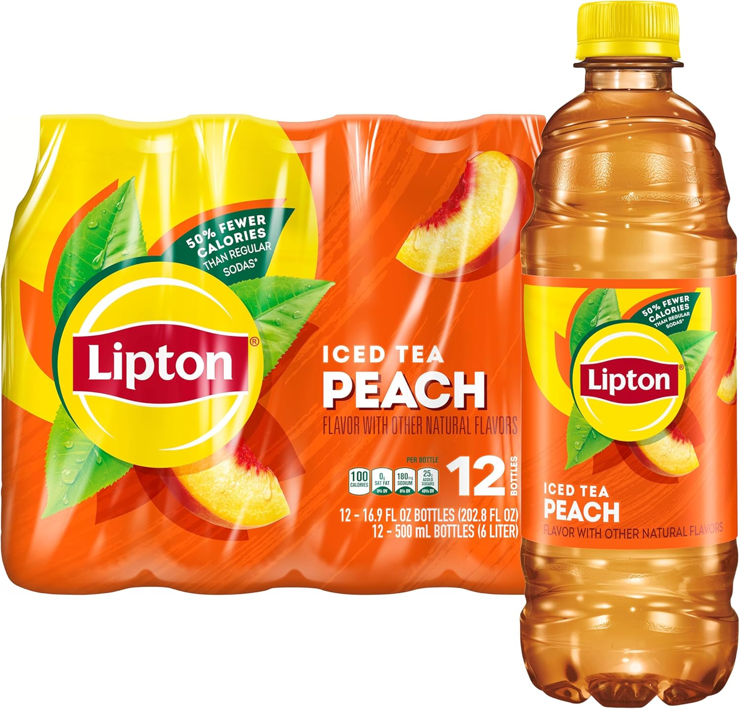 Lipton Peach Iced Tea, 16.9 Fl Oz Bottles (Pack of 12)
