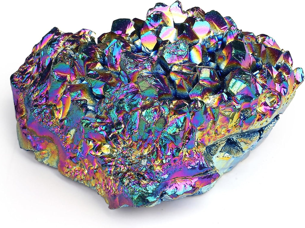 ZHIYUXI Rainbow Crystal Titanium Coated Crystal Cluster Crystal Geode Decor Rainbow Rock Natural Raw Crystal Energy Balance Reiki Wicca Home Decor 1Pc 50-70g