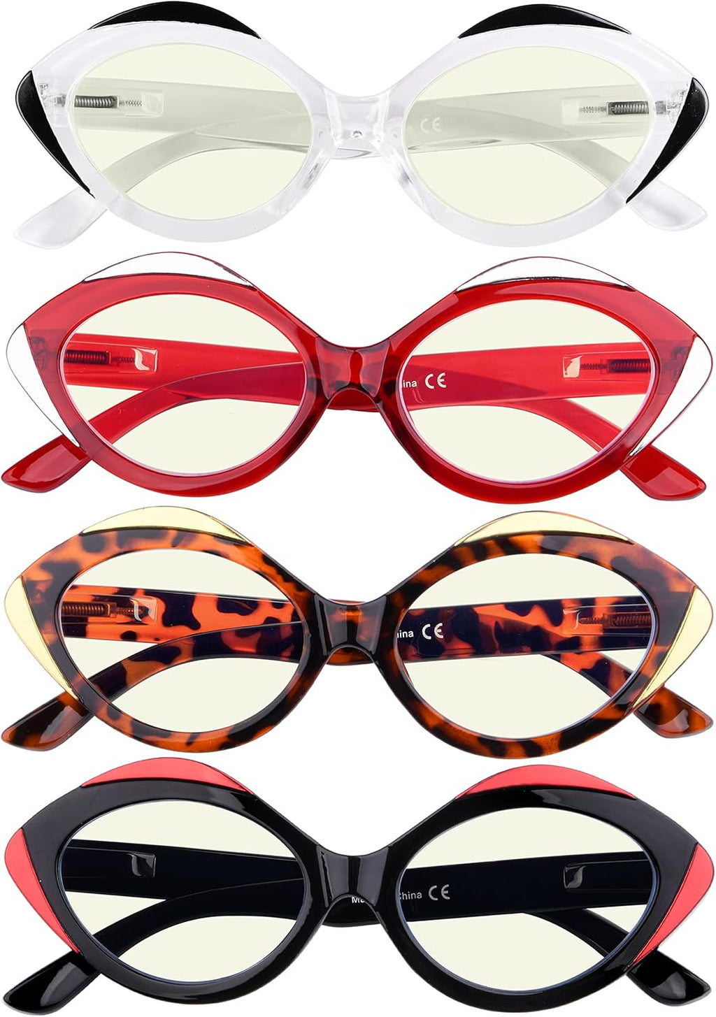 Eyekepper 4 Pack Cat Eye Reading Glasses Blue Light Blocking Women Readers +2.50