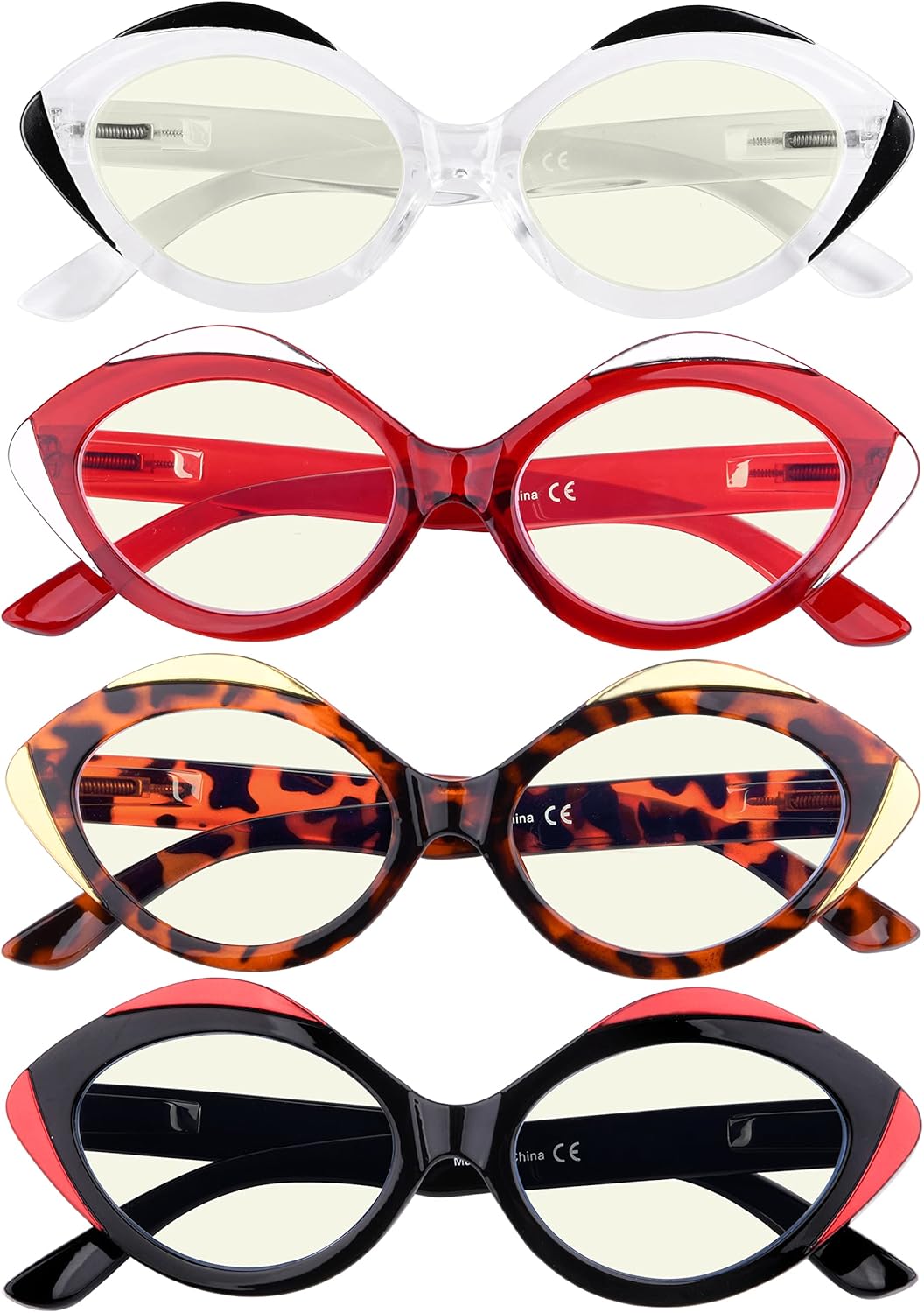 Eyekepper 4 Pack Cat Eye Reading Glasses Blue Light Blocking Women Readers +2.50