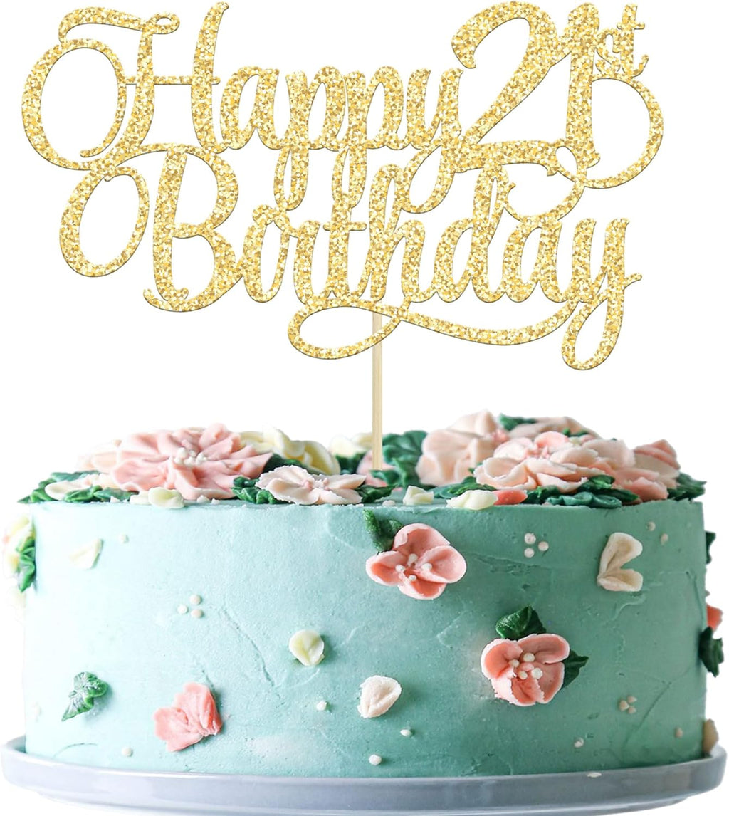 1 Pack Happy 21st Birthday Cake Topper Glitter Number 21 Twenty One Years Old Birthday Cake Pick Decoration for Celebrating 21st Birthday Anniversary Party Supplies Gold
