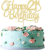 1 Pack Happy 21st Birthday Cake Topper Glitter Number 21 Twenty One Years Old Birthday Cake Pick Decoration for Celebrating 21st Birthday Anniversary Party Supplies Gold