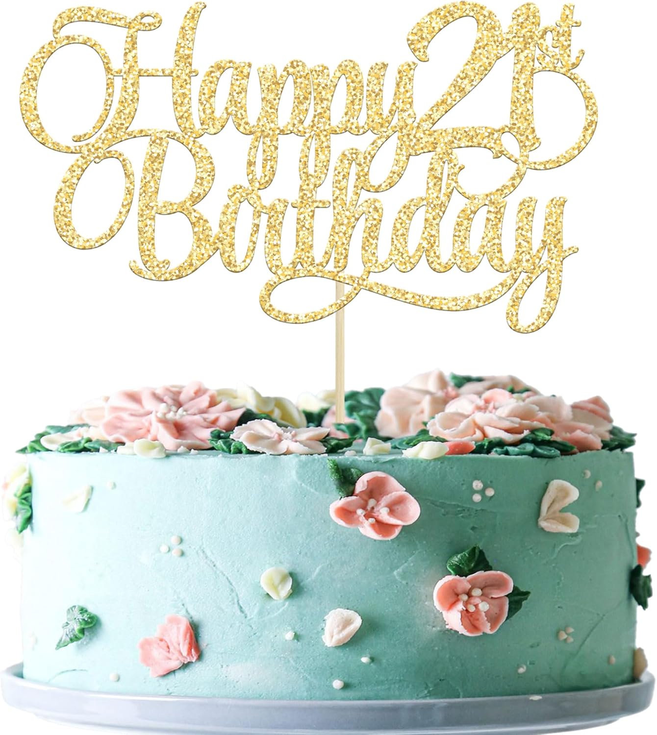 1 Pack Happy 21st Birthday Cake Topper Glitter Number 21 Twenty One Years Old Birthday Cake Pick Decoration for Celebrating 21st Birthday Anniversary Party Supplies Gold