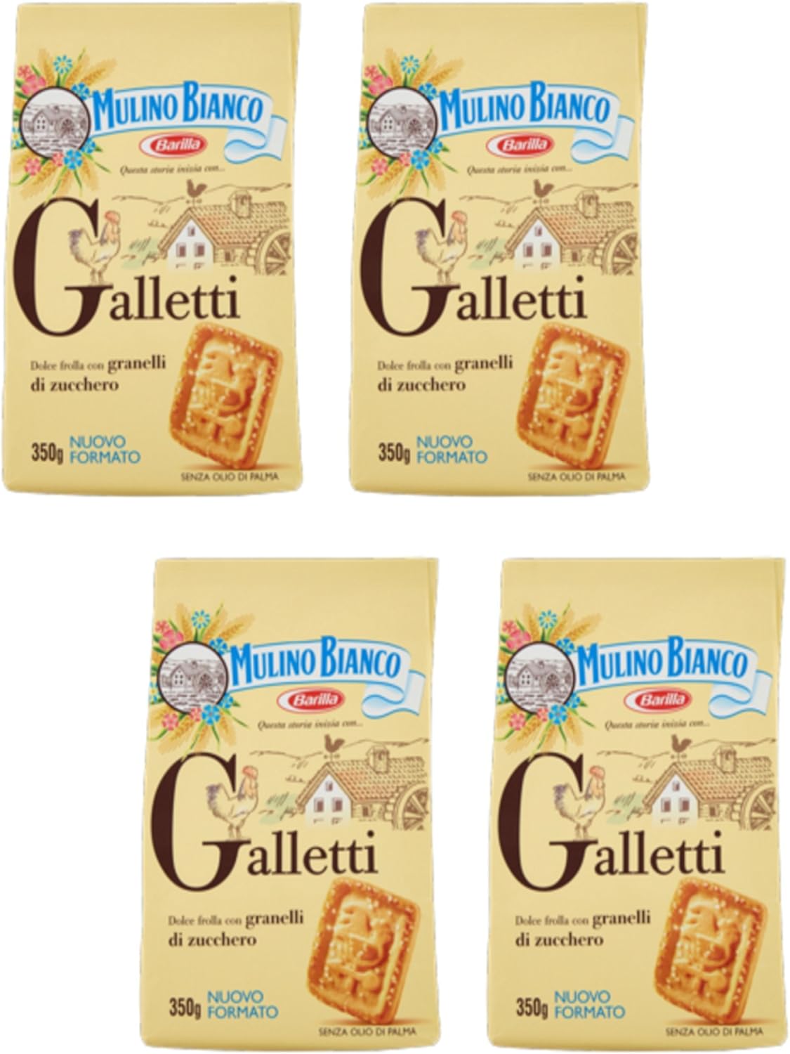 Mulino Bianco: "Galletti" shortbread with sugar granules - 12.3 Oz (350g) Pack of 4[ Italian Import ]