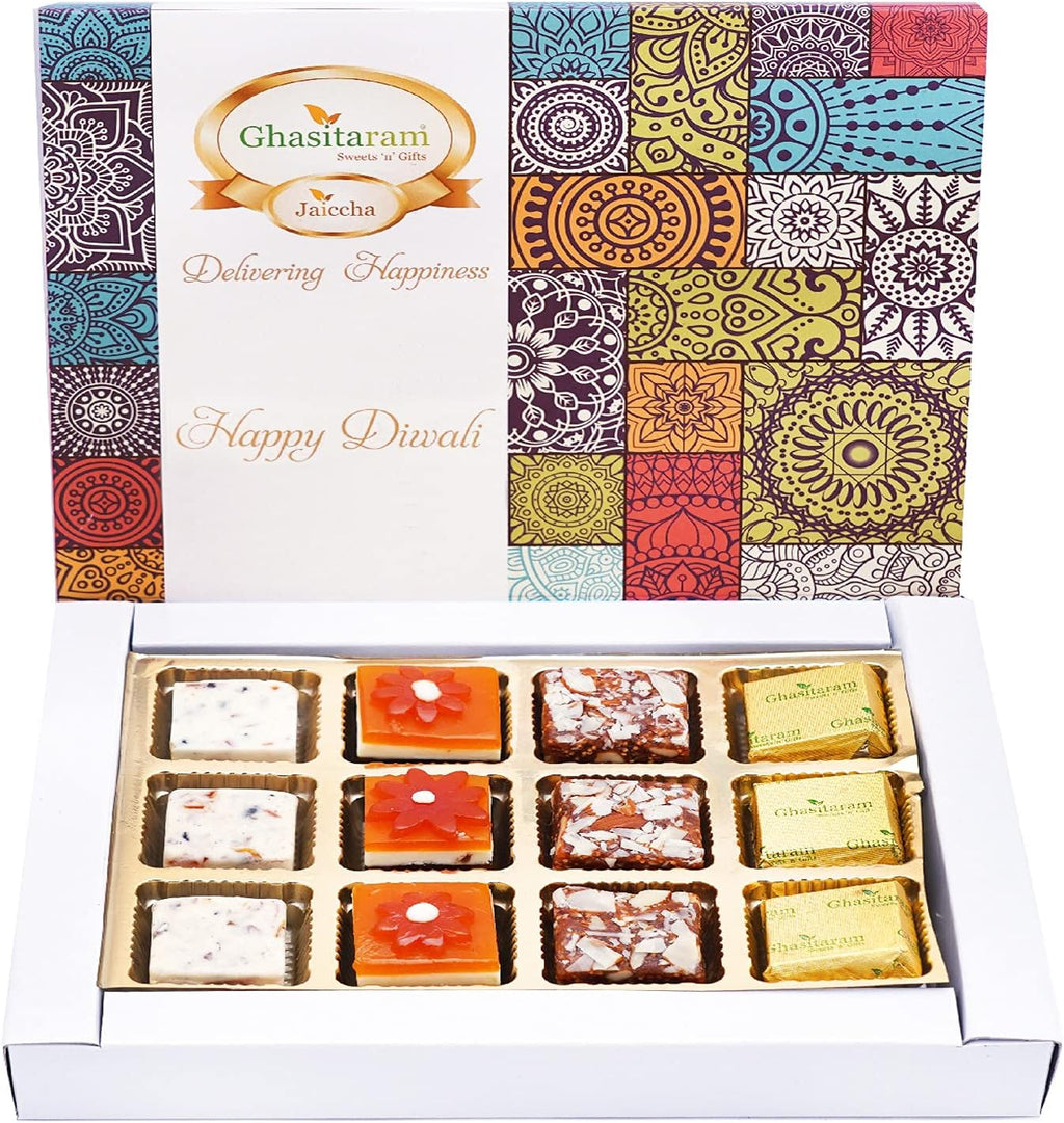 Ghasitaram Gifts Diwali Gifts Happy Diwali Box of Assorted Bites 12 pcs