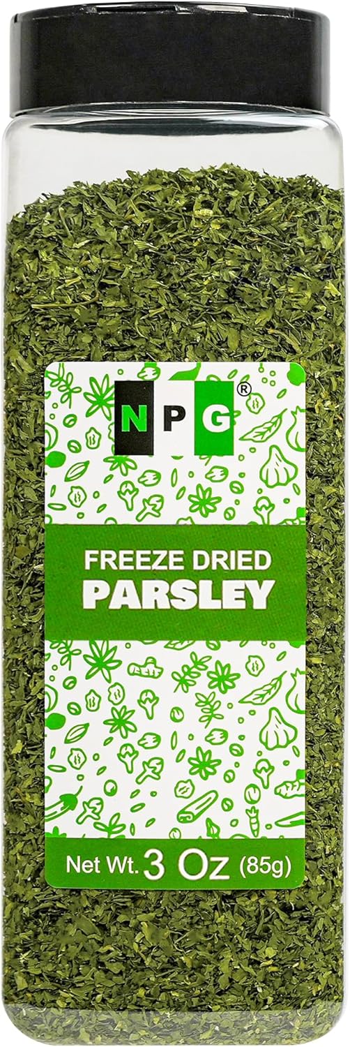 NPG Freeze-Dried Parsley Flakes 3 Oz, Dehydrated Chopped Parsley for Cooking, Soups, Pasta, and Garnish, Aromatic Herb Seasoning, Non-GMO, Gluten-Free, Green Leafy Curly Herb