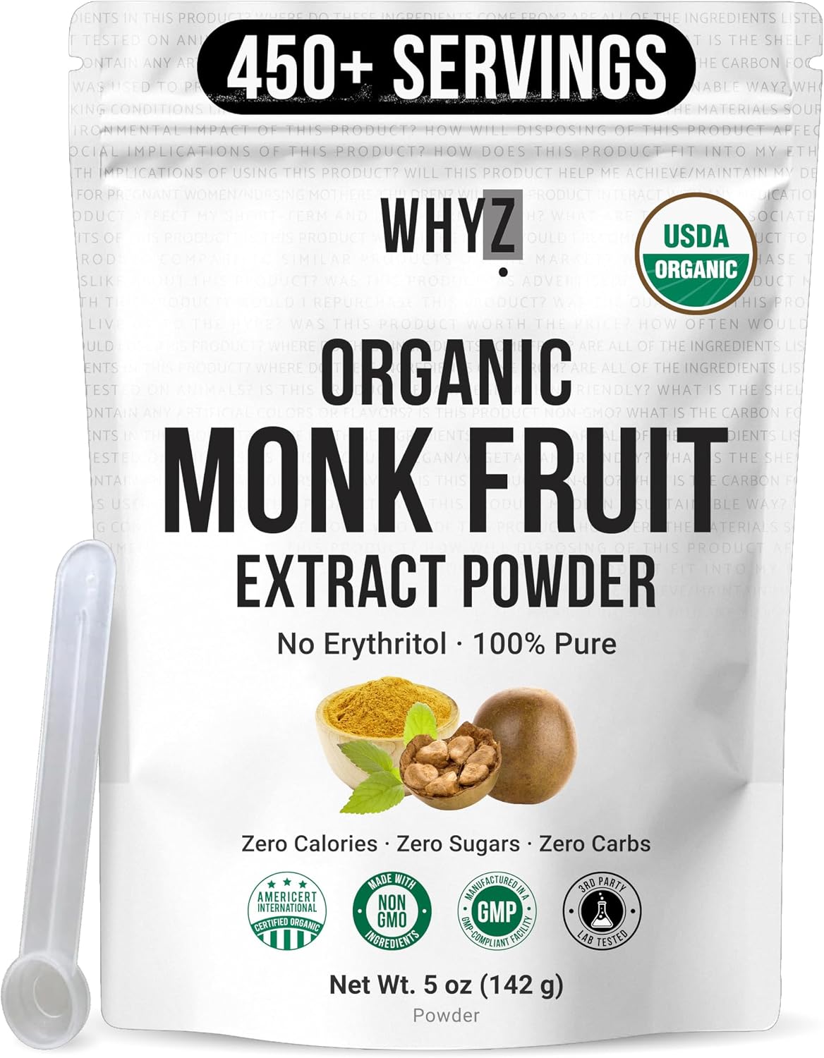 Organic Monk Fruit Extract, 5 oz, Pure Monk Fruit Sweetener Organic No Erythritol and Zero Calorie, Sugar Substitute, Powdered Monkfruit Sweetener Keto and Paleo Diet Friendly, 458 Servings