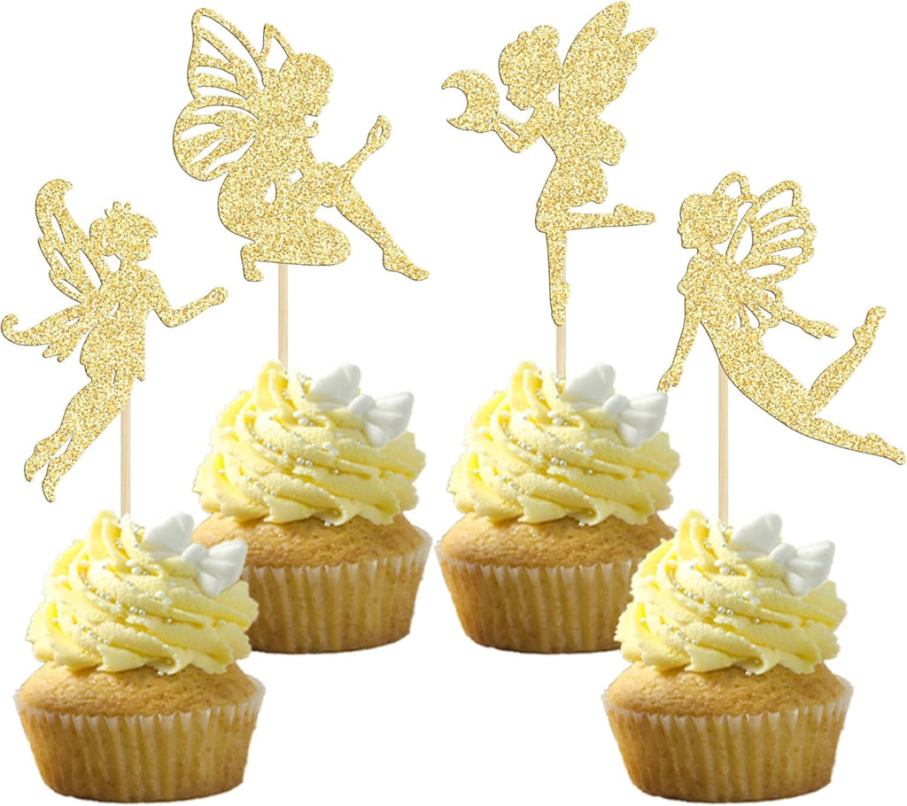 Gyufise 36Pcs Fairy Cupcake Toppers Gold Glitter Flower Angel Fairy Cupcake Picks Ballet Dancer Cupcake Topper for Wedding Bridal Shower Baby Shower Birthday Party Cake Decorations Supplies