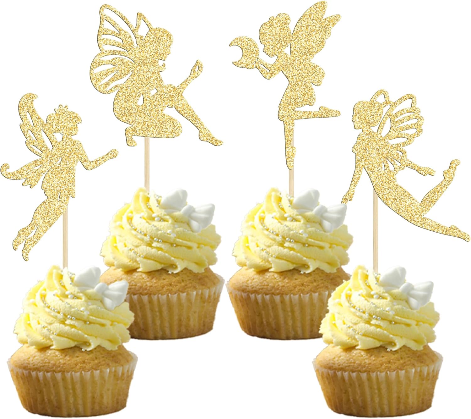 Gyufise 36Pcs Fairy Cupcake Toppers Gold Glitter Flower Angel Fairy Cupcake Picks Ballet Dancer Cupcake Topper for Wedding Bridal Shower Baby Shower Birthday Party Cake Decorations Supplies