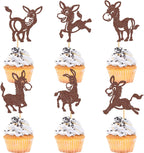 36Pcs Happy Donkey Cupcake Toppers Glitter Brown Donkeys Cupcake Picks for Farmyard Animal Baby Shower Donkey Themed Kids Boys Girls Birthday Party Cupcake Cake Decorations