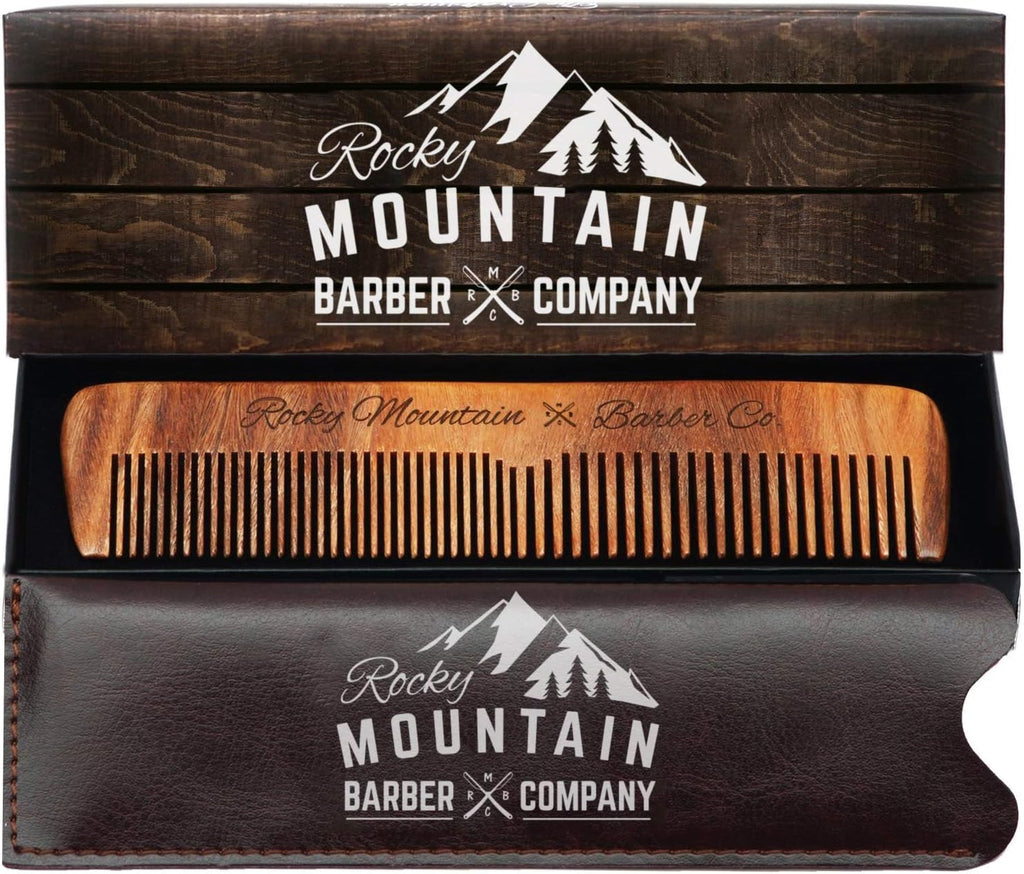 Hair Comb - Wood with Anti-Static & No Snag with Fine and Medium Tooth for Head Hair, Beard, Mustache with Premium Carrying Pouch in Design in Gift Box