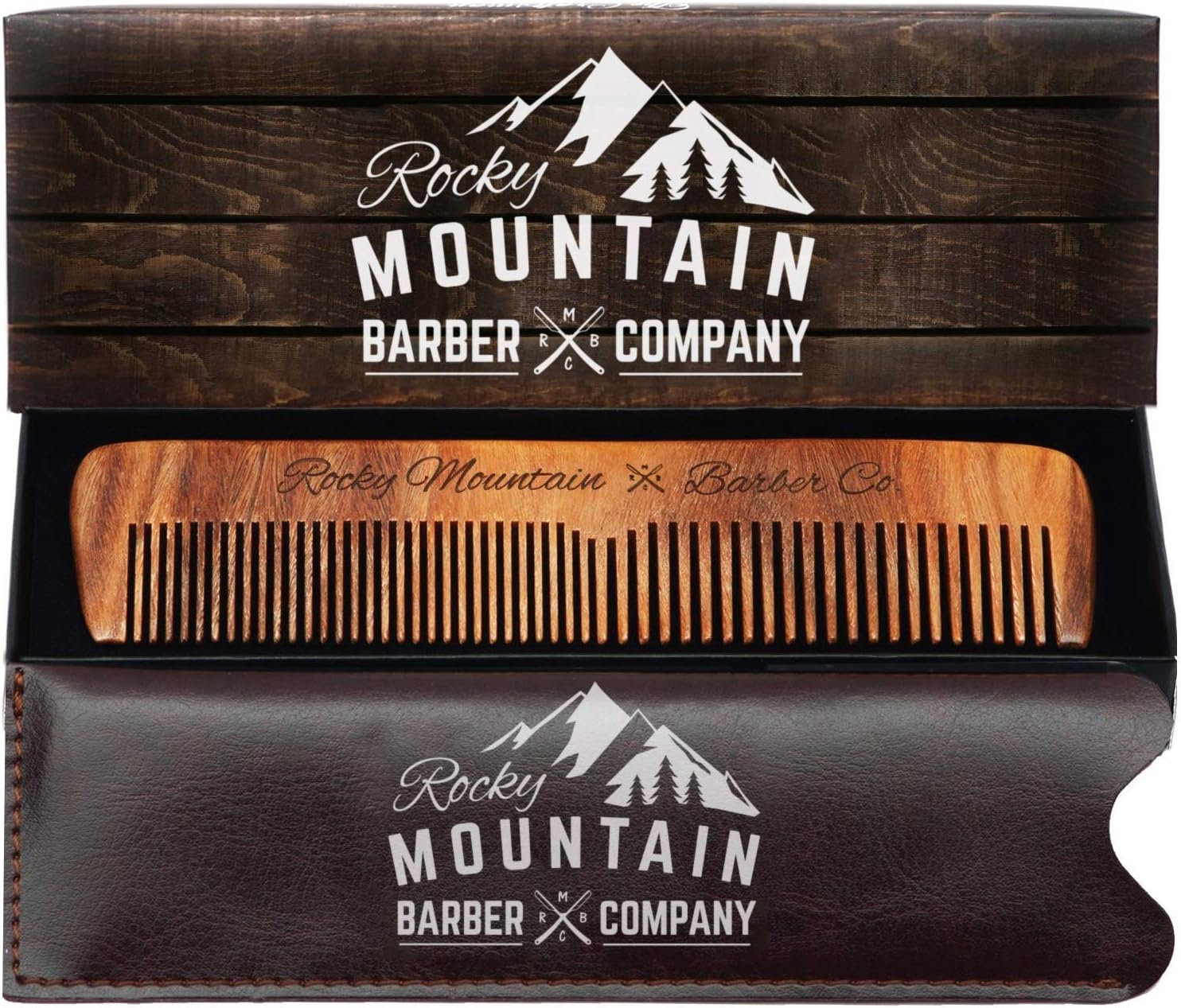Hair Comb - Wood with Anti-Static & No Snag with Fine and Medium Tooth for Head Hair, Beard, Mustache with Premium Carrying Pouch in Design in Gift Box