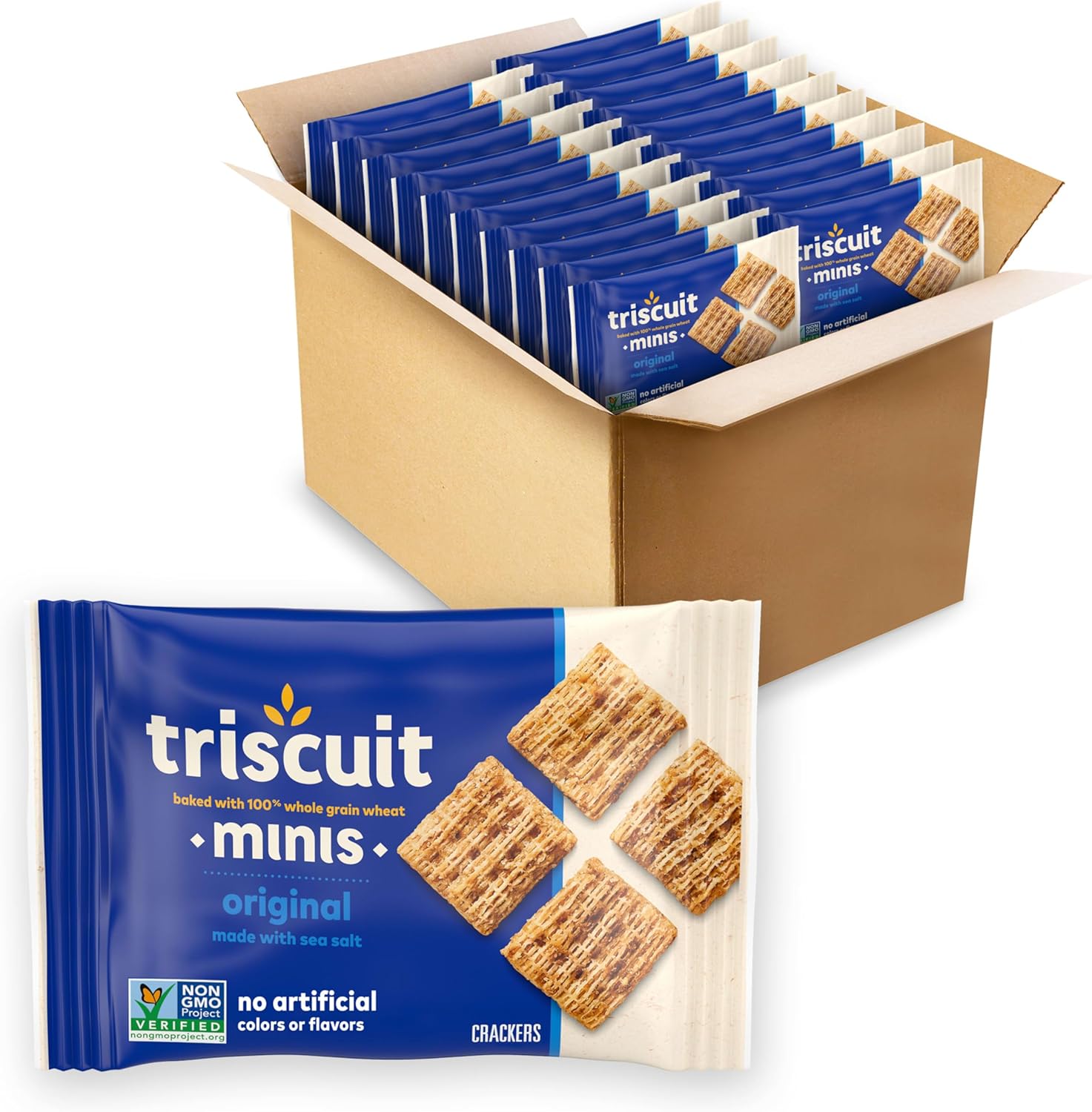 Triscuit Minis Original Whole Grain Wheat Crackers, Vegan Crackers, Bulk Lunch Snacks, 20 Snack Packs
