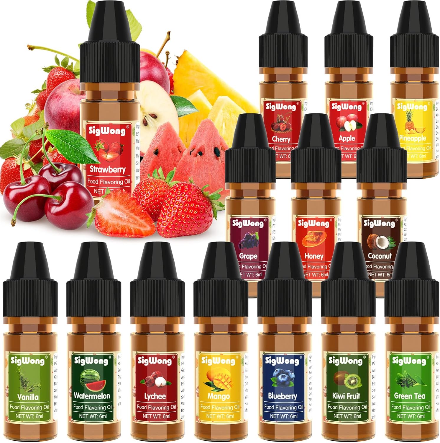 Food Flavoring Oil - 14 Flavors of Pure Natural Liquid Lip Gloss Flavoring Oil, Concentrated Candy Flavors for Baking & Cooking, Lip Balm, Drinks, Soap and Slime Making, Water & Oil Soluble - 0.25 Fl Oz (6ml) Bottles
