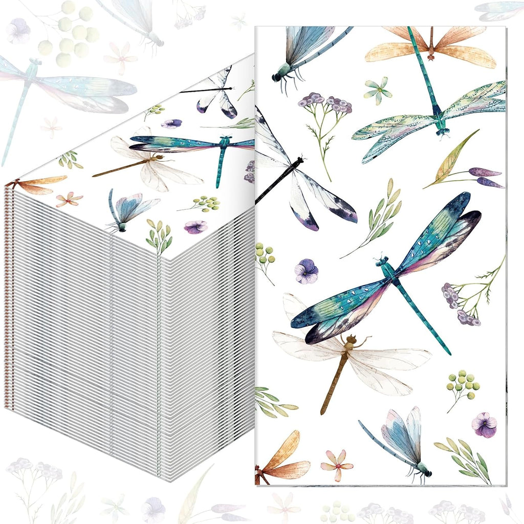 Qilery 200 Packs Guest Napkins Disposable Paper Decorative Tableware Dinner Napkin for Kitchen Dinner Wedding Anniversary Holiday Spring Tea Party Winter Party Supplies(Dragonfly)